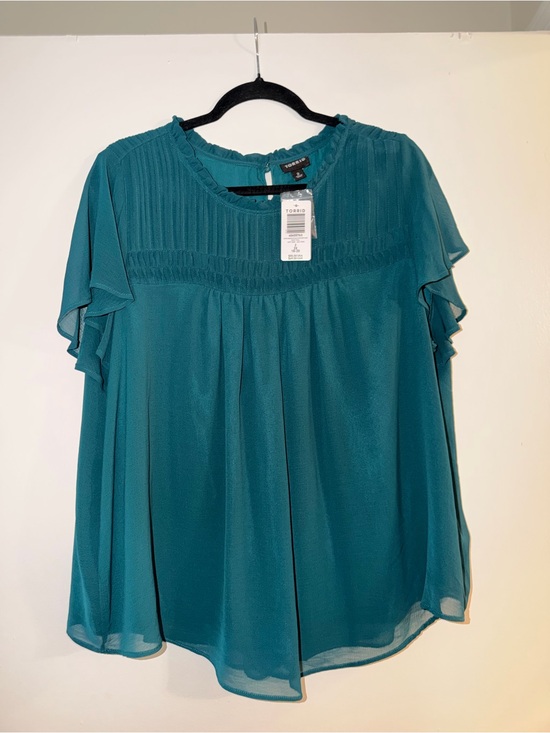 torrid Tops - torrid Teal Ruffled Neck Flutter Sleeve Blouse
